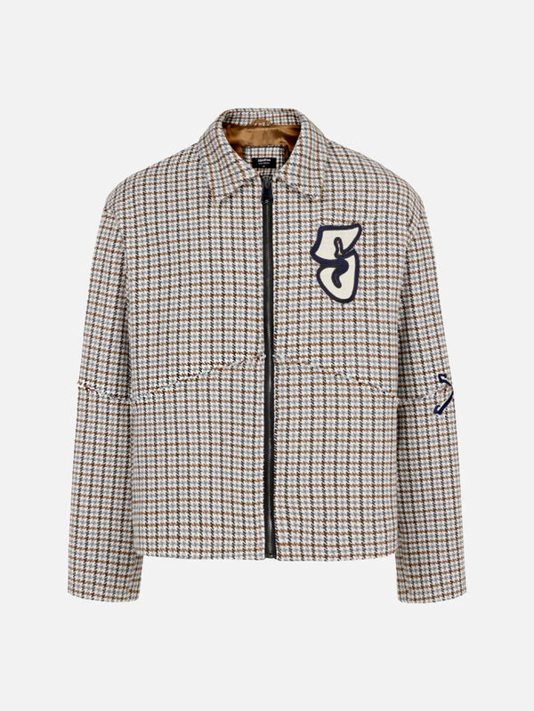 SEVDRUS Trickster's Touch Full Embroidered Jacket – bej kahverengi ekose, önden görünüm