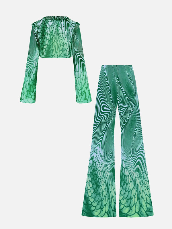 MI MAGIC LOVE Seaside Green Patterned Set – Seaside Green, iki parçalı, arkadan görünüm