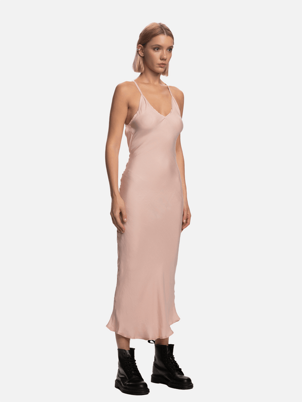SHOPI GO - ELBİSE - Yuriko Arkası Drapeli Elbise - Açık Pembe - shopi go'da!.