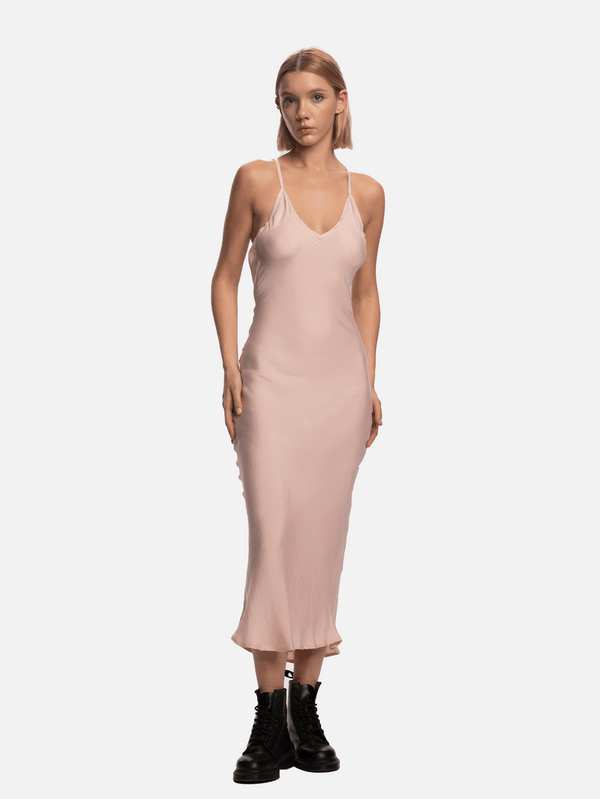 SHOPI GO - ELBİSE - Yuriko Arkası Drapeli Elbise - Açık Pembe - shopi go'da!.