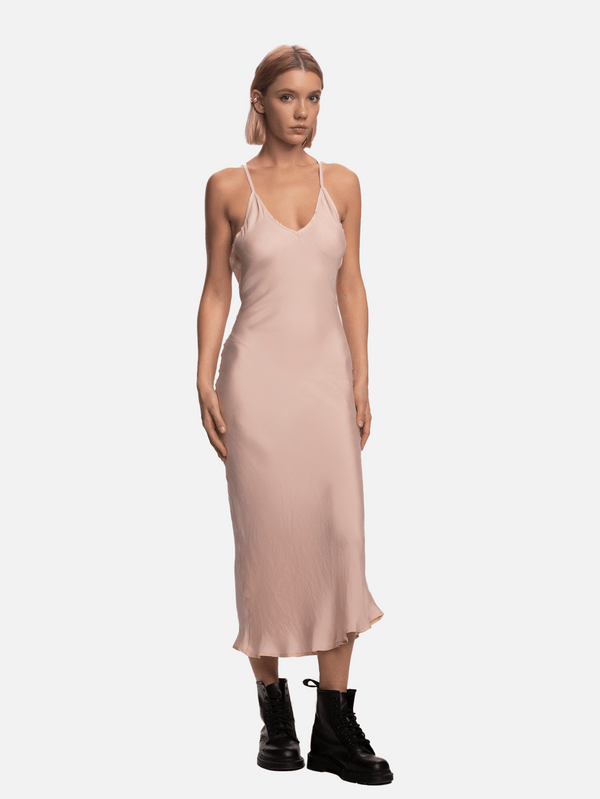SHOPI GO - ELBİSE - Yuriko Arkası Drapeli Elbise - Açık Pembe - shopi go'da!.