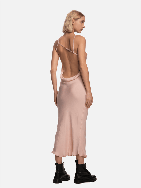 SHOPI GO - ELBİSE - Yuriko Arkası Drapeli Elbise - Açık Pembe - shopi go'da!.