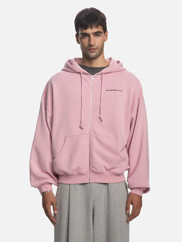SHOPI GO İnagi Parça Boya Zip Hoodie - Pembe - Hoodies HIRKA