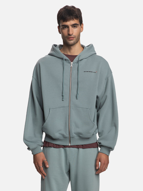 SHOPI GO - HIRKA - İnagi Parça Boya Zip Hoodie - Sage - shopi go'da!.