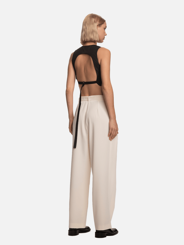 SHOPI GO - PANTOLON - Kumi Beli Kemerli Oversize Pilili Pantolon - Kırık Beyaz - shopi go'da!.
