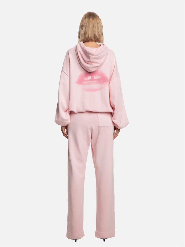SHOPI GO - SWEATSHIRT - Nagoya Lips Parça Boya Hoodie - Pembe - shopi go'da!.