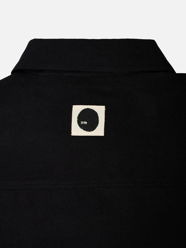 shopi go Setagaya Cropped Short Sleeve Shirt - Black – Black, yaka ve etiket görünümü