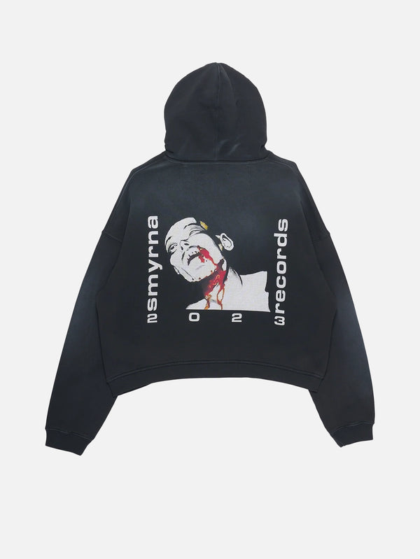 SMYRNA - SWEATSHIRT - Records Hoodie - Washed Black - shopi go'da!.