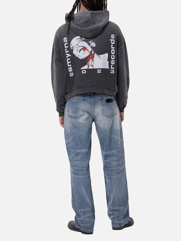 SMYRNA - SWEATSHIRT - Records Hoodie - Washed Black - shopi go'da!.