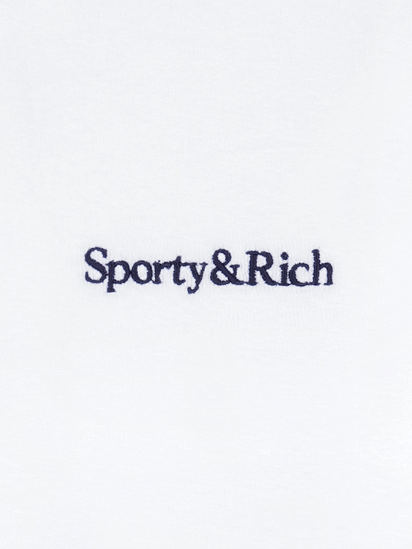 SPORTY & RICH - ŞORT - Serif Logo Terry Shorts - White/Navy - shopi go'da!.