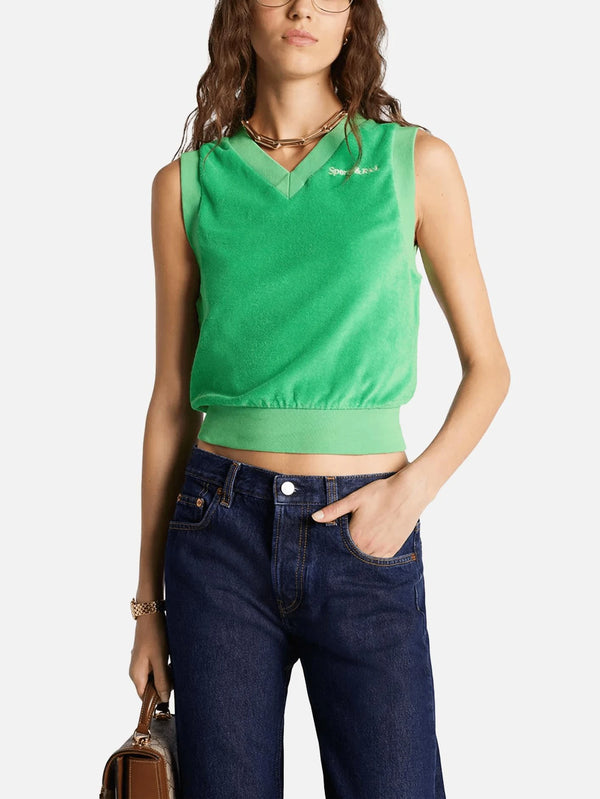 SPORTY & RICH - SÜVETER - Serif Logo Terry Vest - Verde/White - shopi go'da!.
