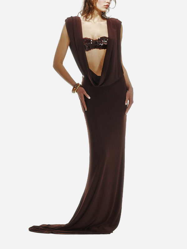 THE TACCA - ELBİSE - Moondrop Dress - Brown - shopi go'da!.