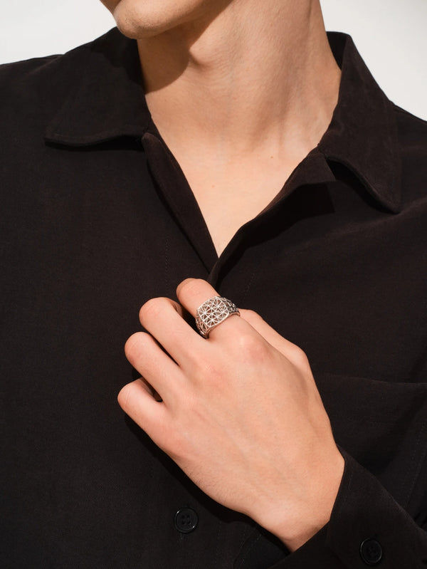 TOM WOOD - YÜZÜK - Mesh Ring - Silver - shopi go'da!.
