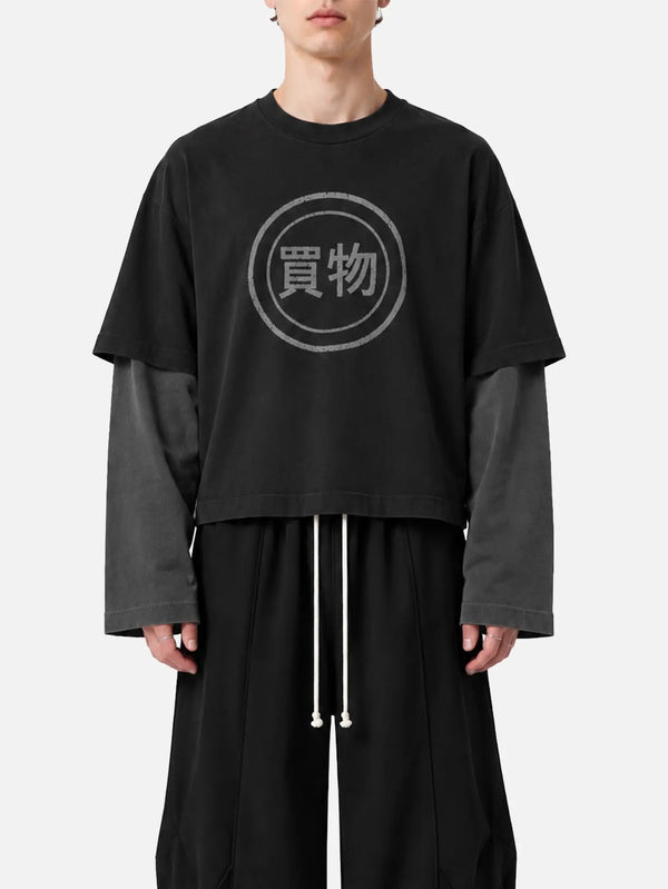 shopi go Tomisato Double Sleeve T-Shirt – siyah/gri, önden görünüm