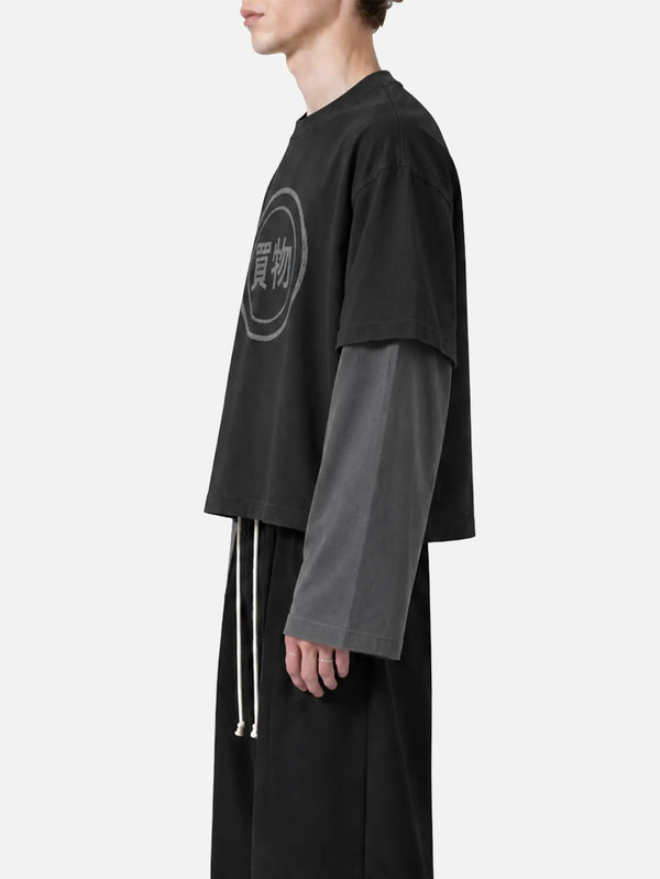 shopi go Tomisato Double Sleeve T-Shirt - Black/Grey – yandan görünüm