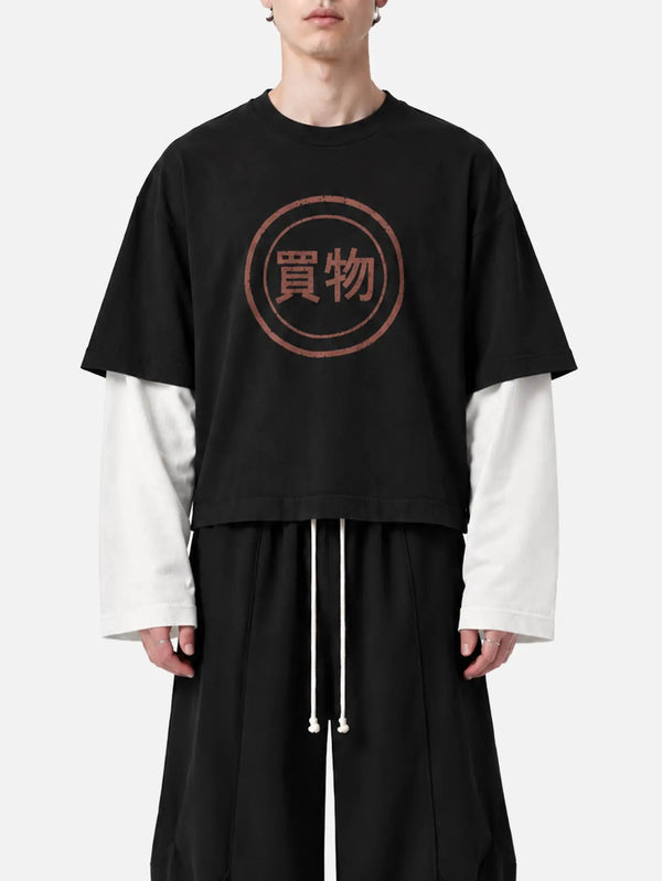 shopi go Tomisato Double Sleeve T-Shirt - Black/White – önden görünüm