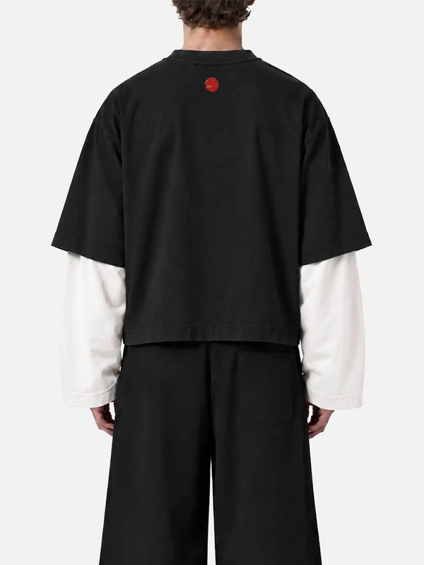 shopi go Tomisato Double Sleeve T-Shirt - Black/White – Black/White, arka görünüm