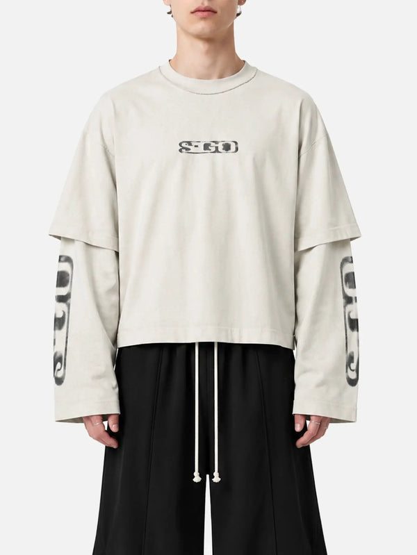 shopi go Tomisato Double Sleeve T-Shirt – Off White, ön görünüm