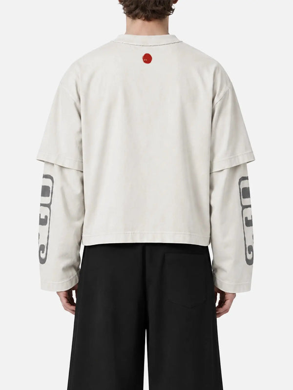 shopi go Tomisato Double Sleeve T-Shirt – Off White, arka görünüm