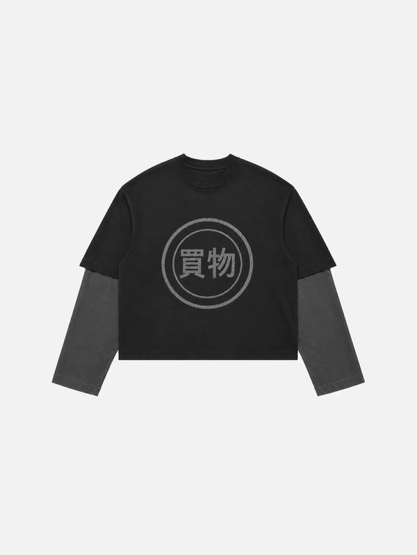 shopi go Tomisato Double Sleeve T-Shirt - Black/Grey – siyah/gri, ön görünüm