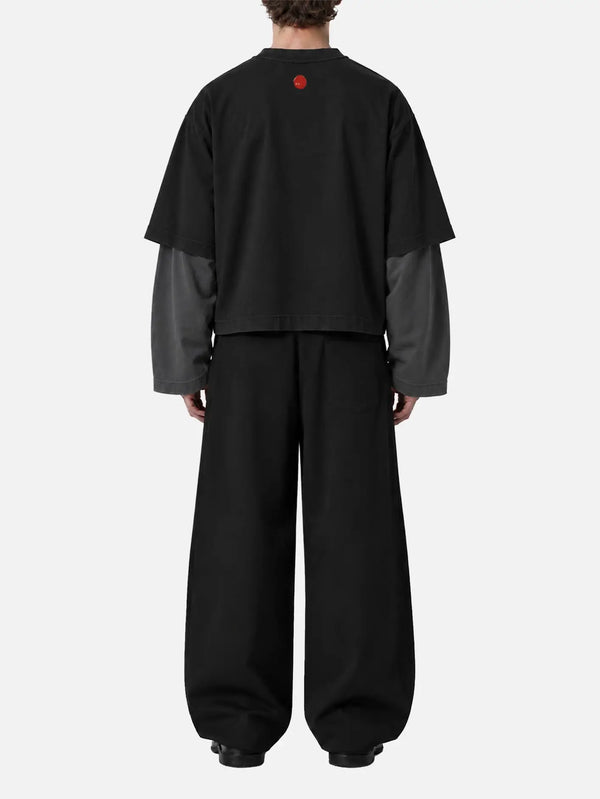 shopi go Tomisato Double Sleeve T-Shirt – Black/Grey, arka görünüm, kırmızı logolu