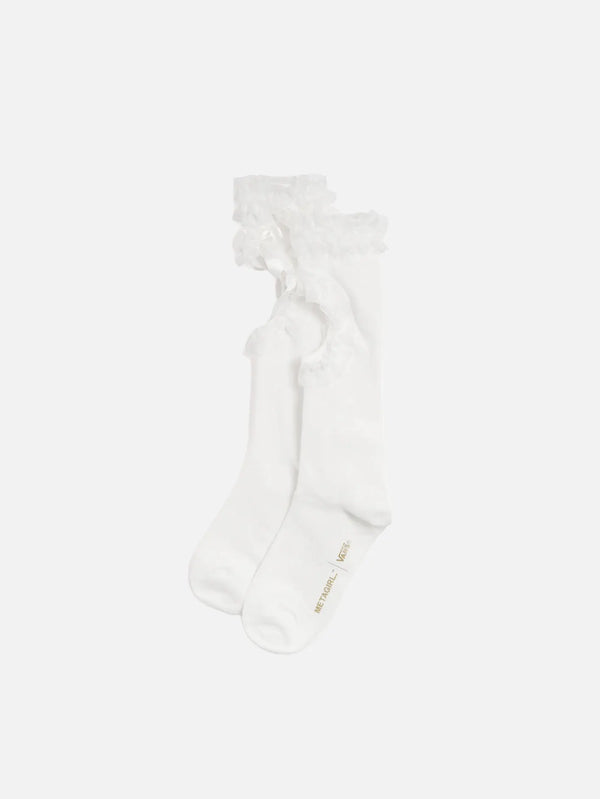 VANS Metagirl x Vans LX Ruffle Knee High Sock – beyaz, ön görünüm, fırfırlı manşet