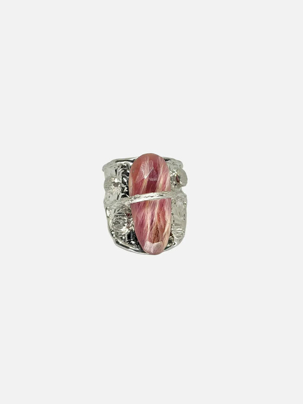 KAEL Thora Ring – Silver, önden görünüm, pembe taşlı