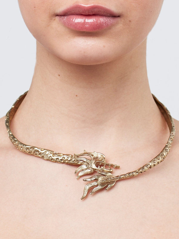 ZEWORKS - KOLYE - Bold  Dragon Choker - Gold - shopi go'da!.