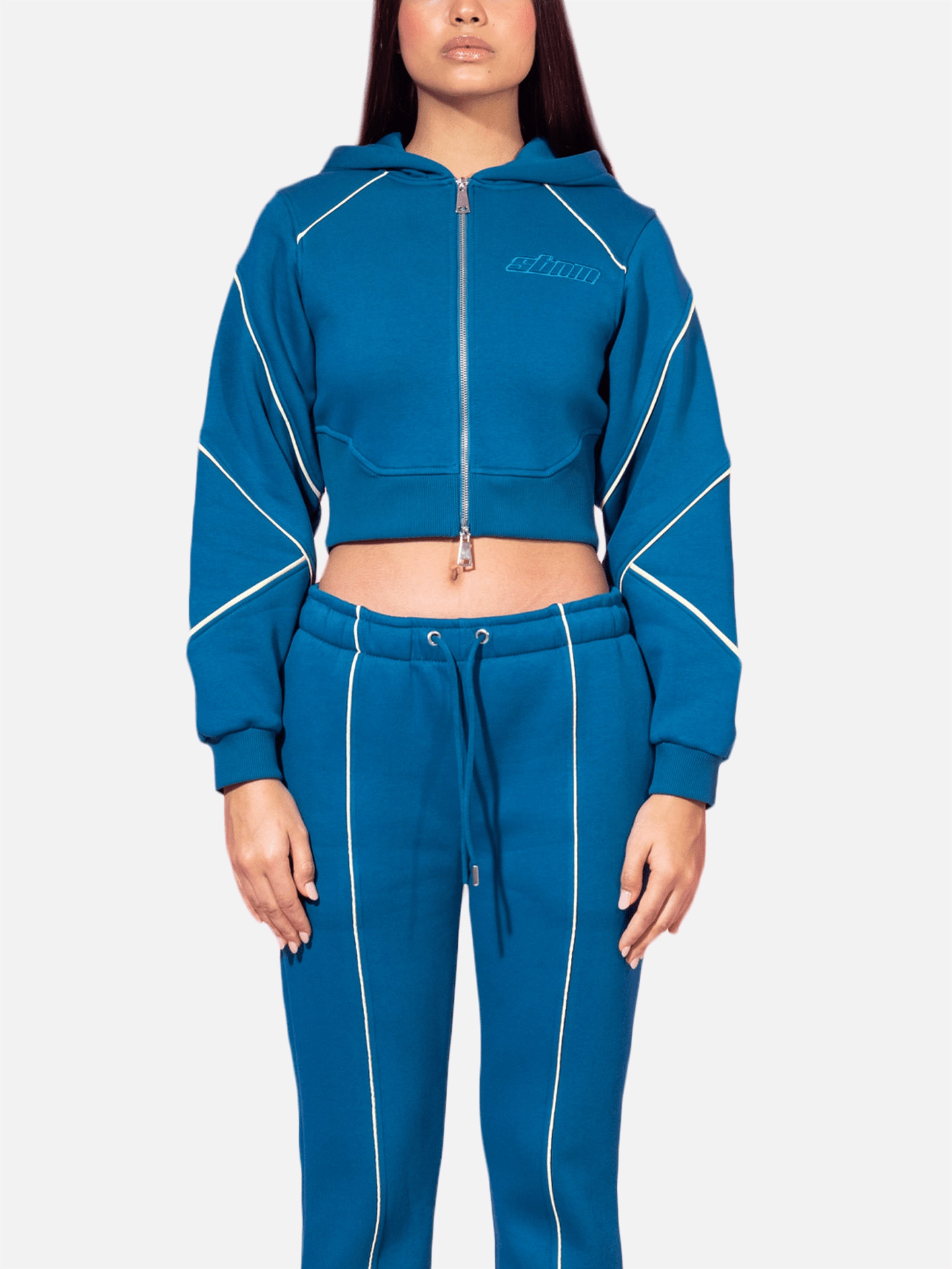 Zipped Up Crop Hoodie Petrol Blue shopi go