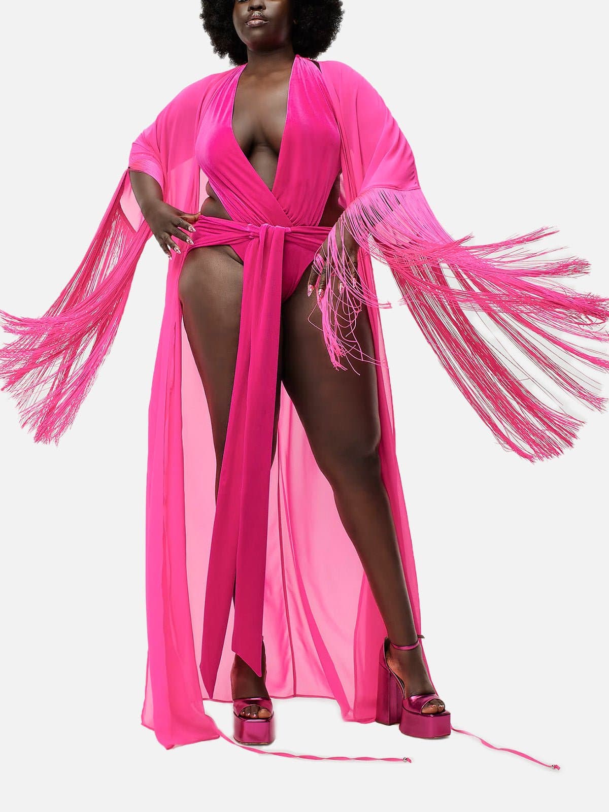 Ivy Park Fringe Robe 'Shock Pink