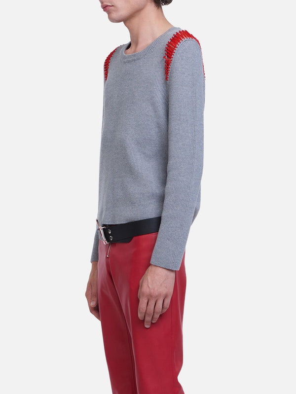 Distressed Knit Crewneck - Grey Melange - shopi go