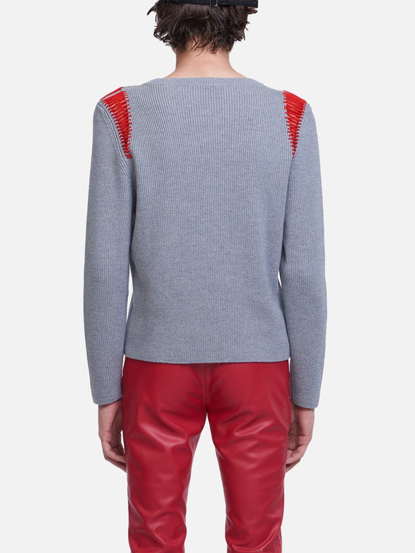 Distressed Knit Crewneck - Grey Melange - shopi go