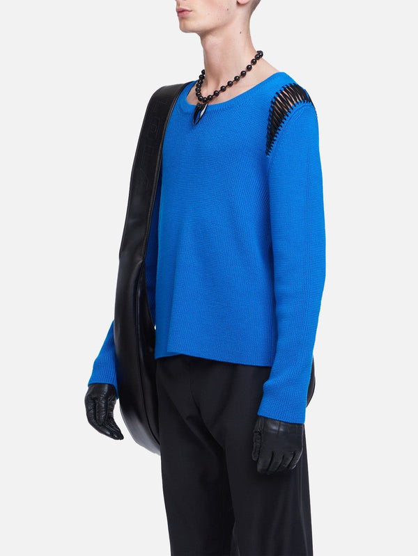 Distressed Knit Crewneck - Blue - shopi go