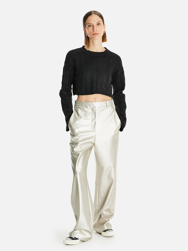 Mishima Varak Baskılı Crop Yün Triko Kazak - shopi go