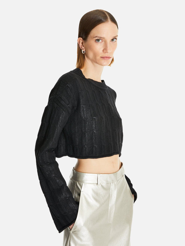 Mishima Varak Baskılı Crop Yün Triko Kazak - shopi go