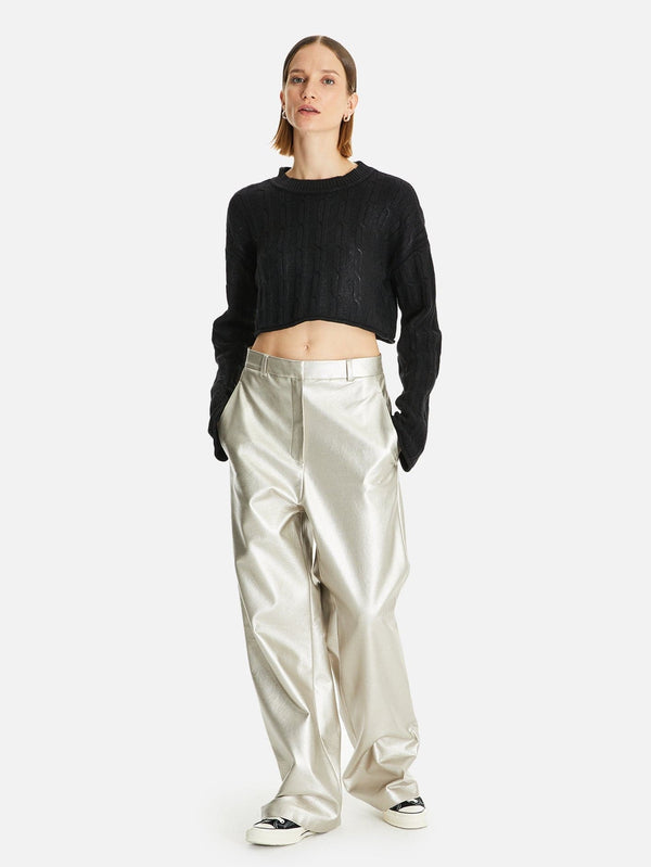 Mishima Varak Baskılı Crop Yün Triko Kazak - shopi go