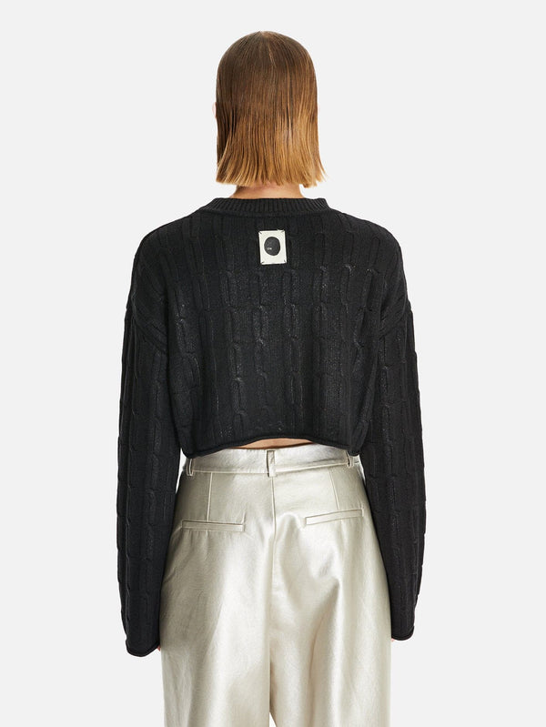 Mishima Varak Baskılı Crop Yün Triko Kazak - shopi go